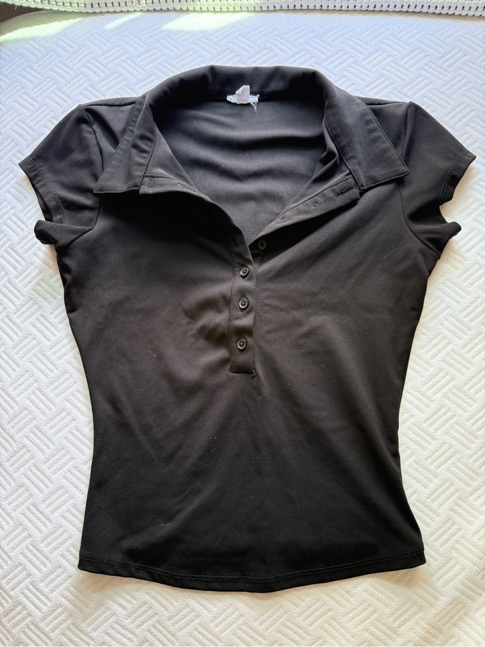Garage Sleek Short Sleeve Polo Top - Black Button Up Top